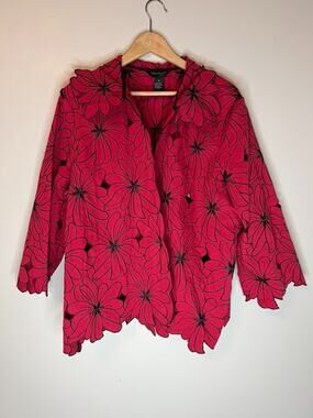 Vintage Karen Arnold Size 2X Cutwork Embroidered Red Jacket